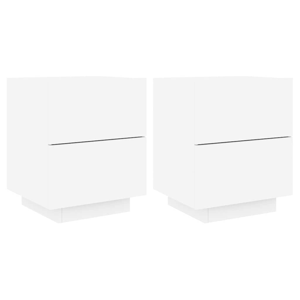 Nachttische mit LED-Leuchten 2 Stk. Weiß Holzwerkstoff